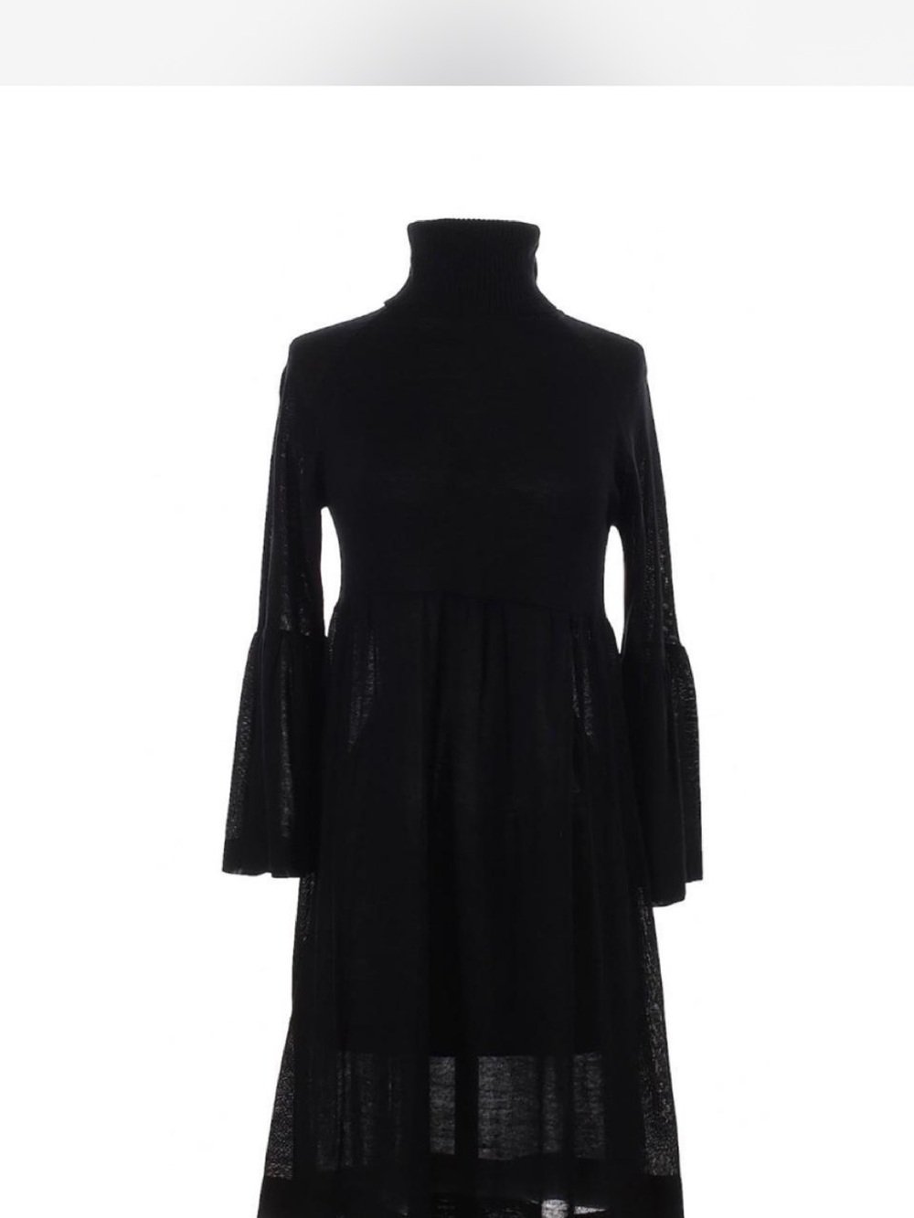 French Connection Black Turtleneck Bell-Sleeve Midi Dress